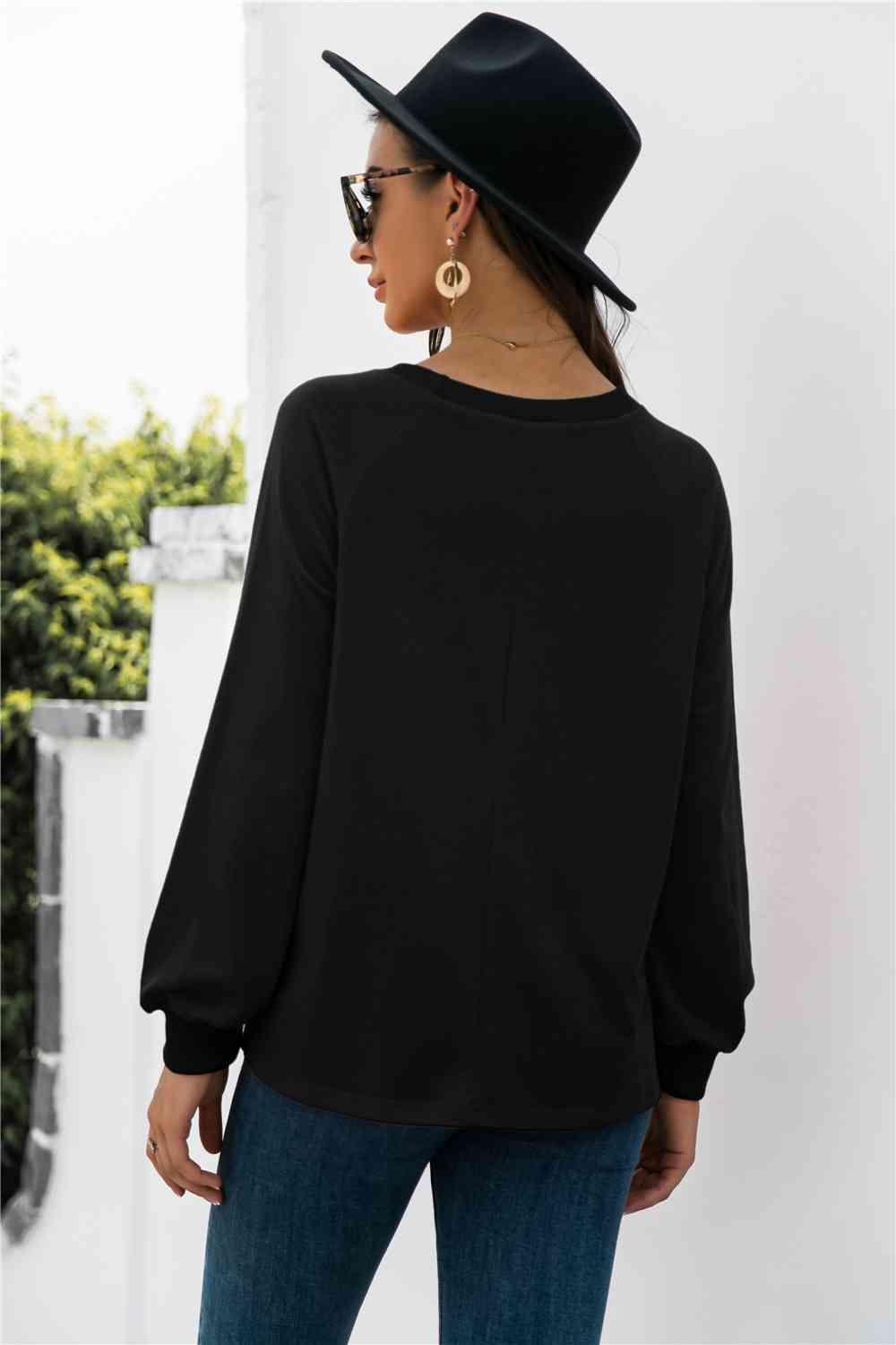 Round Neck Raglan Sleeve Sweatshirt - Chic Yana's Fashion