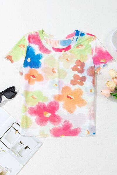 Printed Round Neck Short Sleeve Blouse 2 - Chic Yana's Fashion