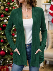 Pocketed Open Front Long Sleeve Cardigan - Chic Yana's Fashion