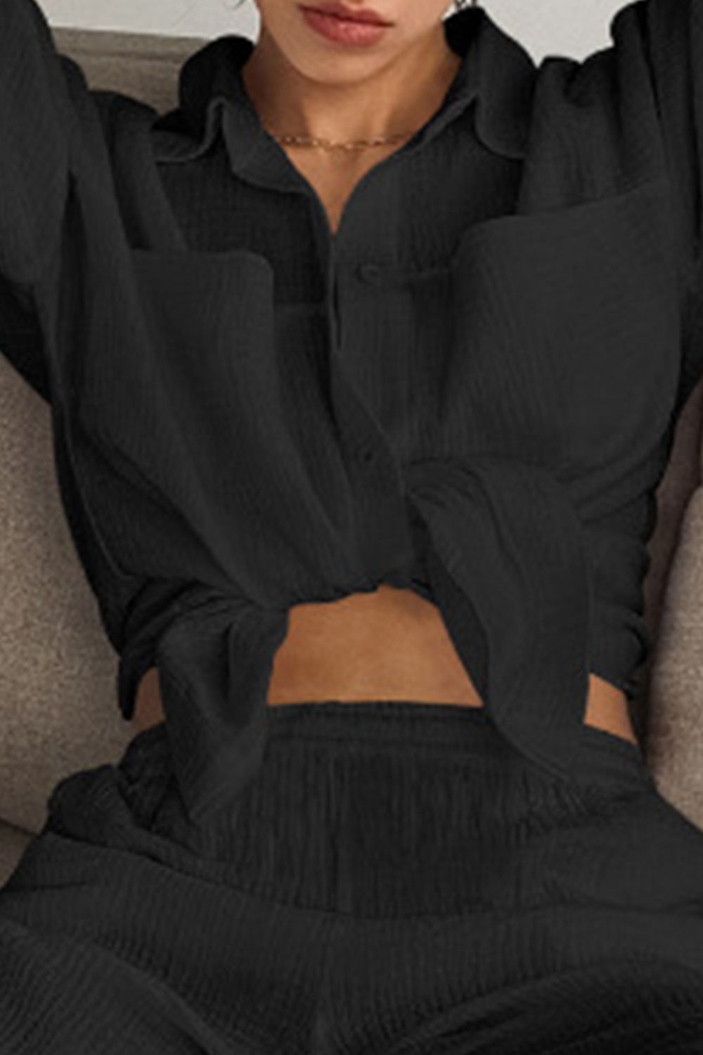 Texture Button Up Long Sleeve Shirt and Pants Set – Chic Yana’s Fashion