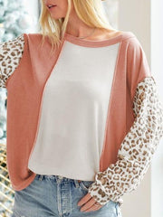 Leopard Color Block Long Sleeve Blouse - Chic Yana's Fashion