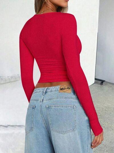 Solid Color Round Neck Long Sleeve T Shirt - Chic Yana's Fashion