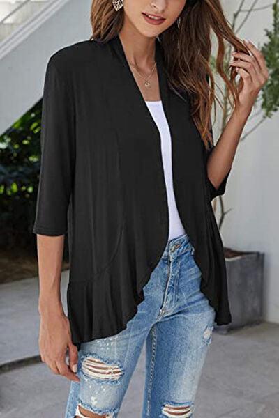 Open Front Three Quarter Sleeve Cardigan - Chic Yana's Fashion