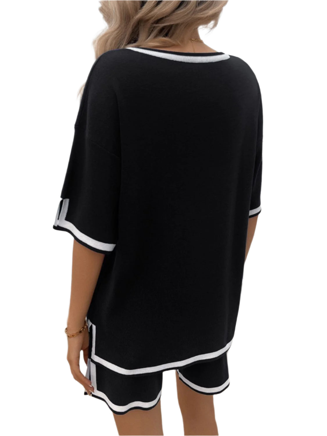 Devine Contrast Trim V-Neck Top and Shorts Set - Shop Now at Chic Yana's Fashion