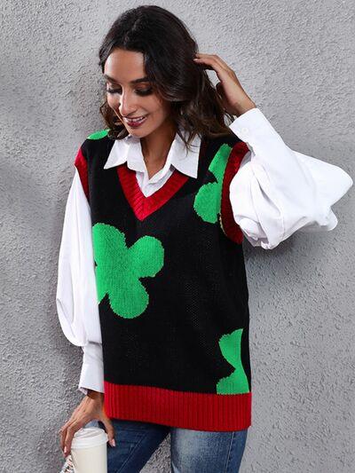 Four Leaf Clover V Neck Sweater Vest - Chic Yana's Fashion