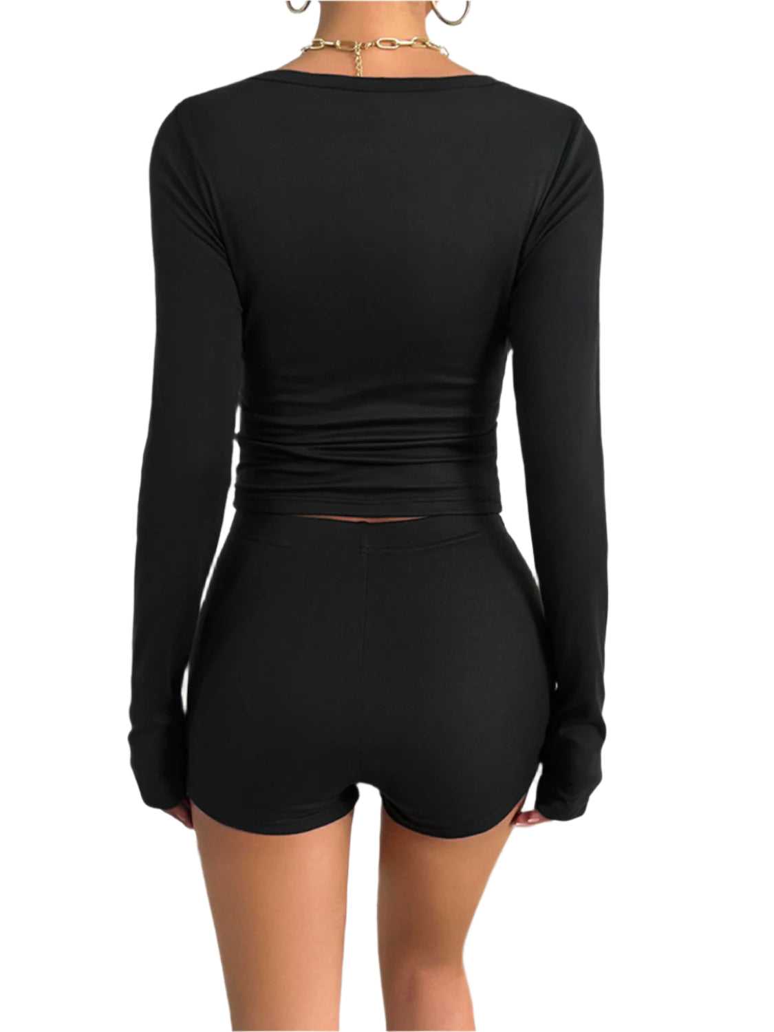 Devine Scoop Neck Long Sleeve Top and Shorts Set - Shop Now at Chic Yana's Fashion