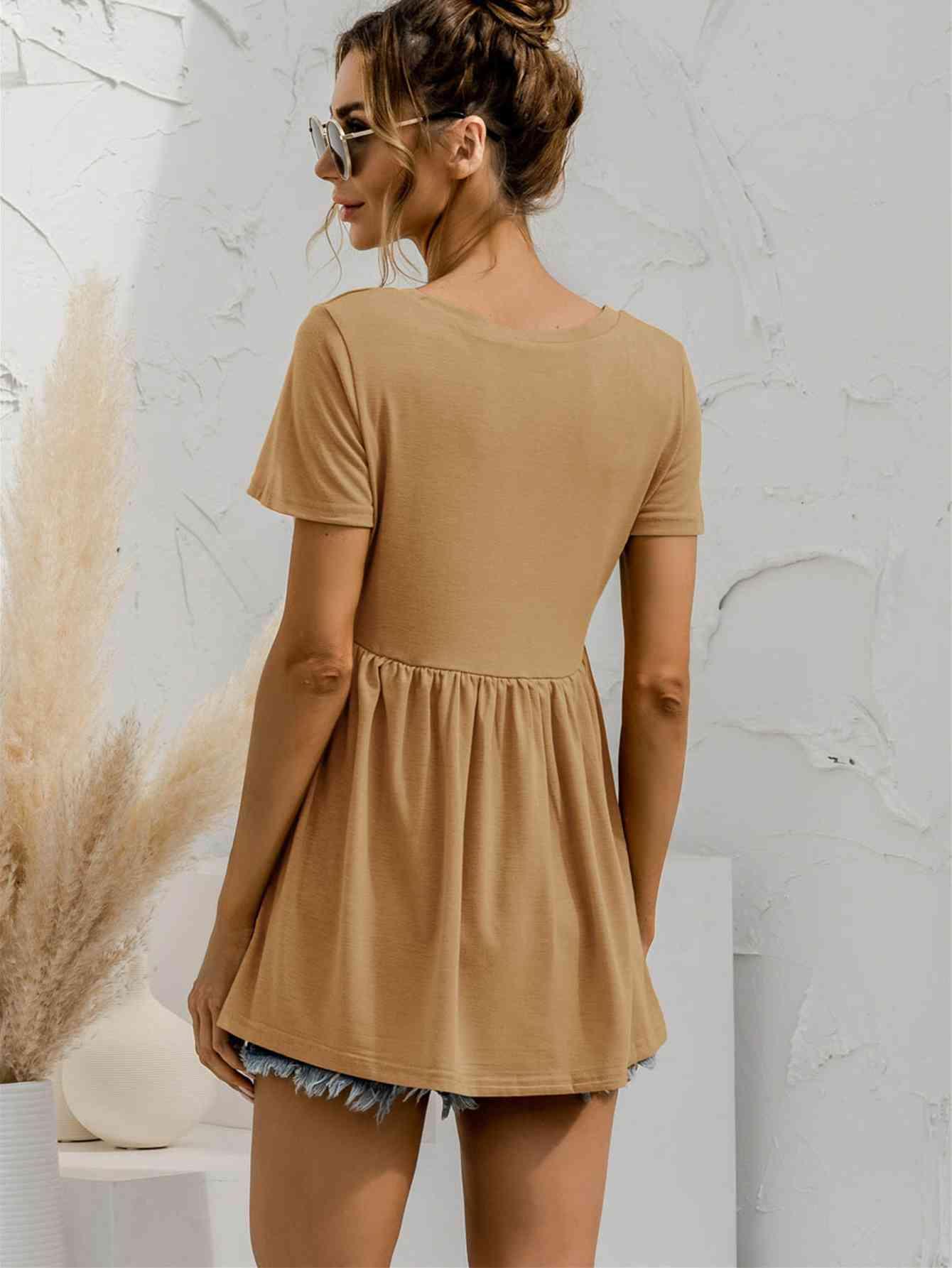 V Neck Short Sleeve Babydoll Top - Chic Yana's Fashion