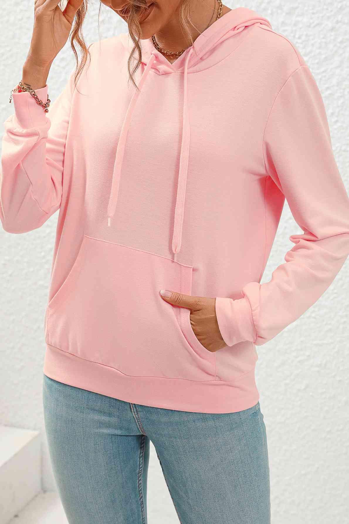 Drawstring Long Sleeve Hoodie With Pocket - Chic Yana's Fashion