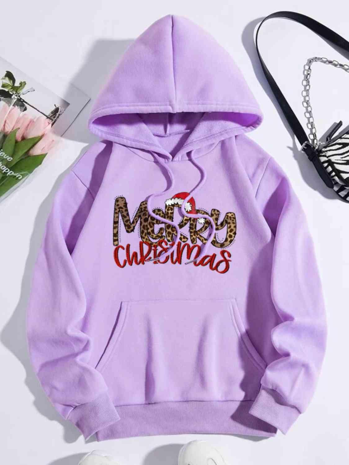 Merry Christmas Graphic Drawstring Hoodie - Chic Yana's Fashion