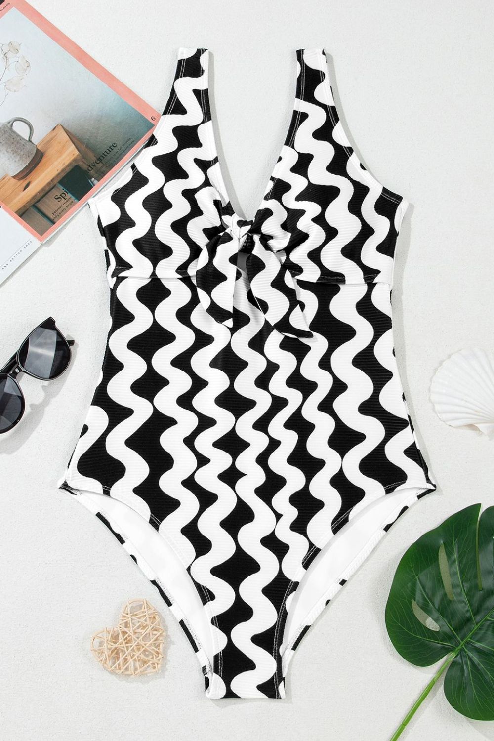 Tied Front Contrast Striped One Piece Swimsuit - Stylish and Trendy Women's Fashion from Chic Yana's Fashion