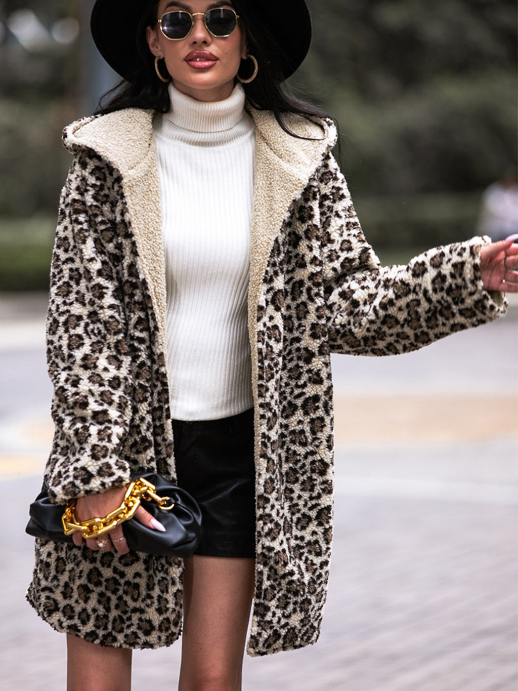 Shiny Leopard Print Hooded Teddy Coat - Chic Yana’s Fashion