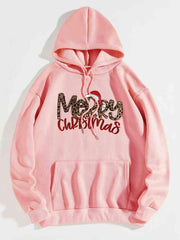 Merry Christmas Graphic Drawstring Hoodie - Chic Yana's Fashion