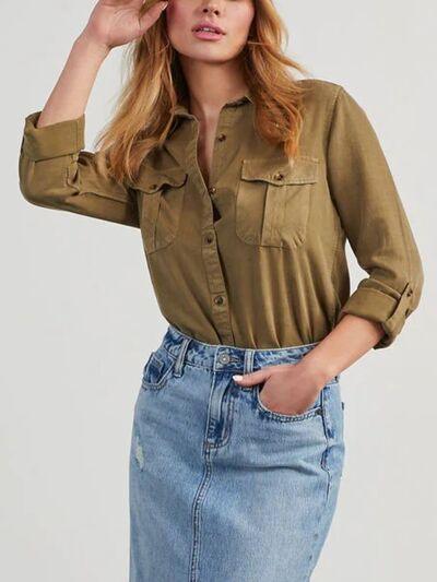 Collared Neck Button Down Denim Top - Chic Yana's Fashion