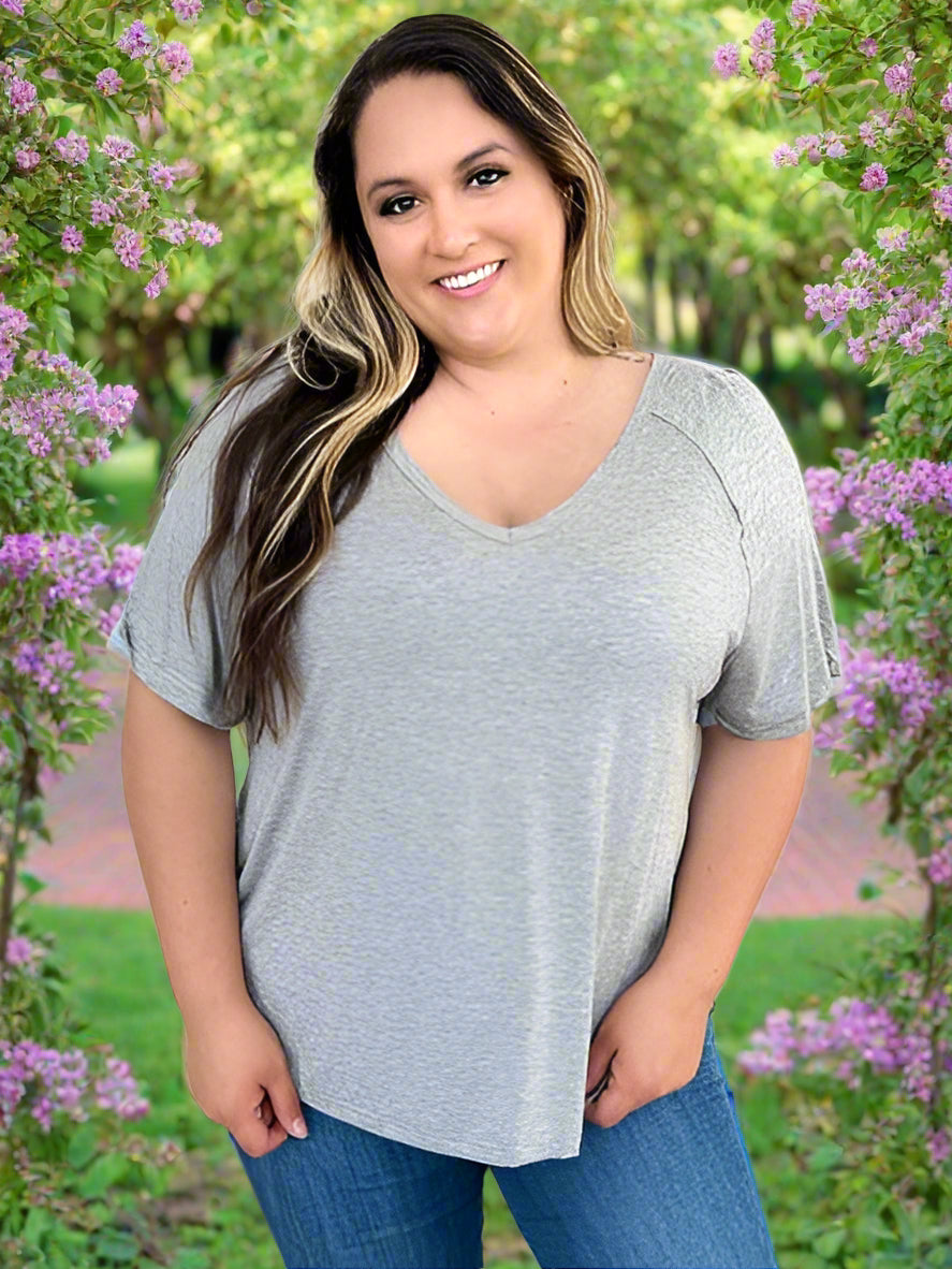 Basic Bae Full Size Bamboo Slit V Neck Short Sleeve T Shirt - Chic Yana's Fashion
