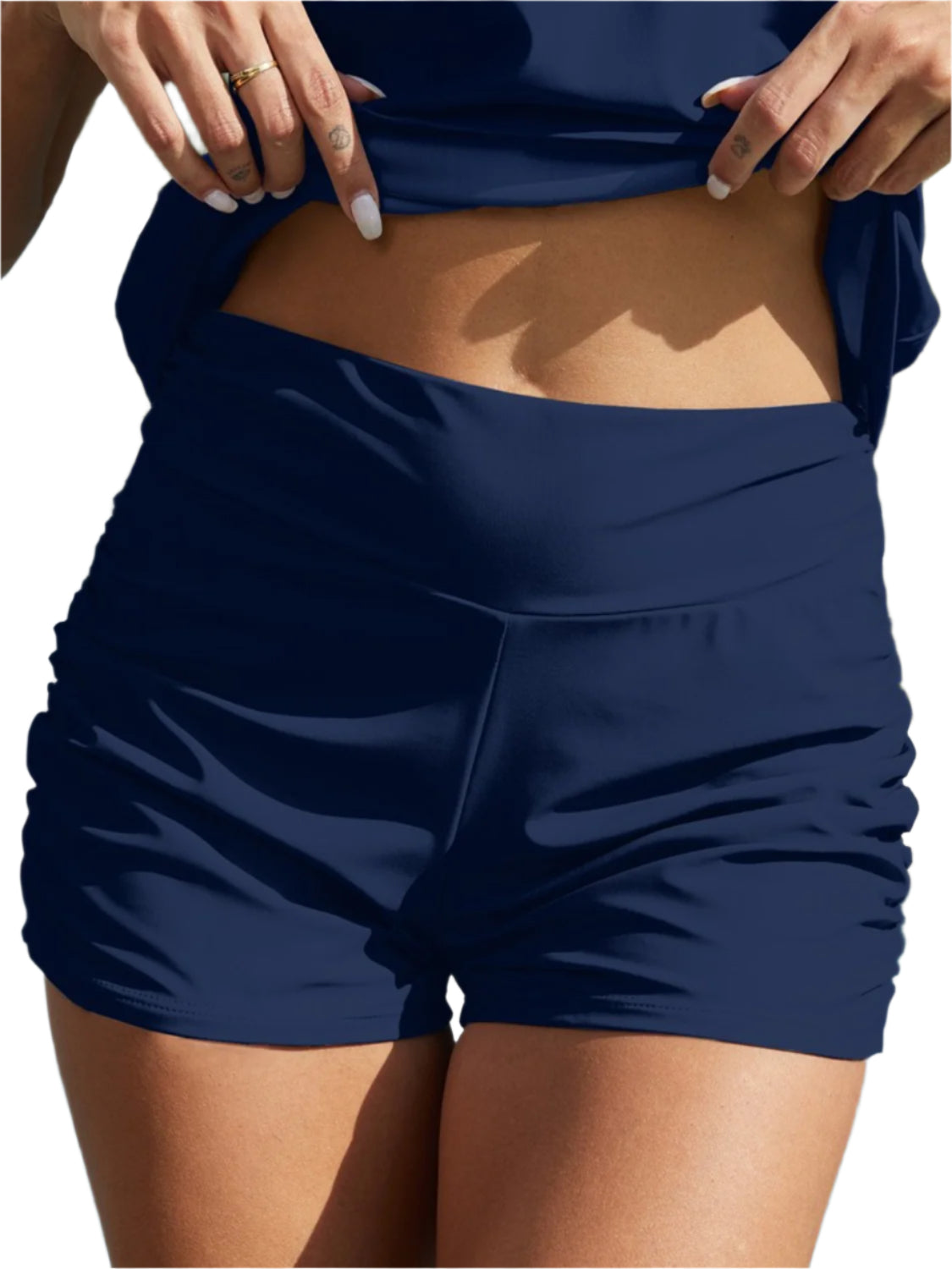 Fam Fam Ruched Mid Rise Waist Swim Shorts - Stylish and Trendy Women's Fashion from Chic Yana's Fashion