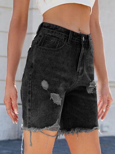 Distressed Raw Hem Denim Shorts 1 - Chic Yana's Fashion