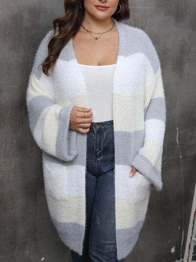 Plus Size Open Front Long Sleeve Cardigan - Chic Yana's Fashion