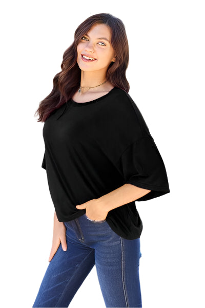 Basic Bae Bamboo Full Size Round Neck Drop Shoulder T Shirt - Chic Yana's Fashion