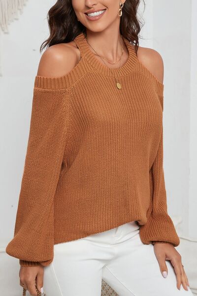 Cutout Back Cold Shoulder Long Sleeve Sweater - Chic Yana's Fashion