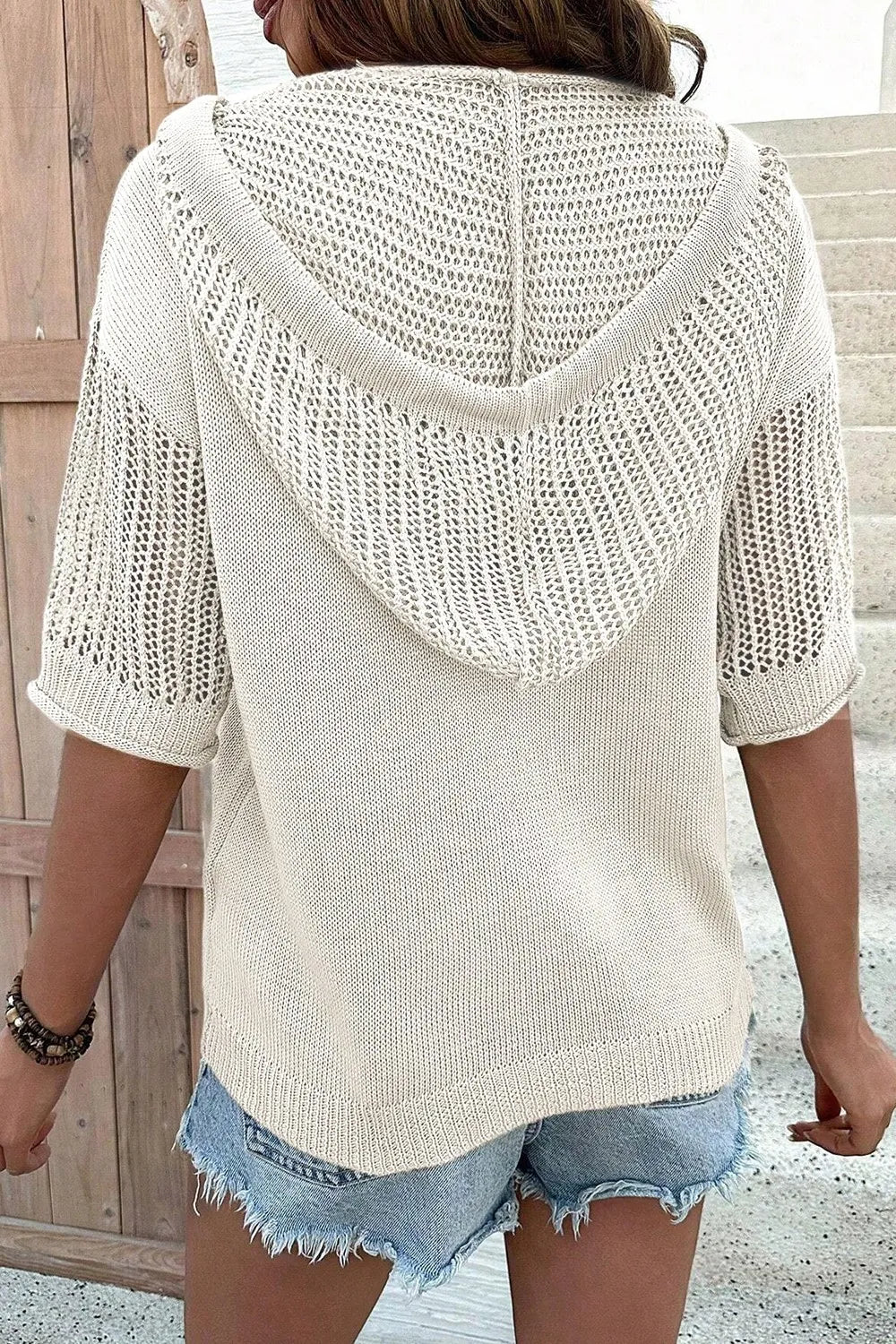 Drawstring Half Sleeve Hooded Sweater – stylish women's fashion from Chic Yana's Fashion