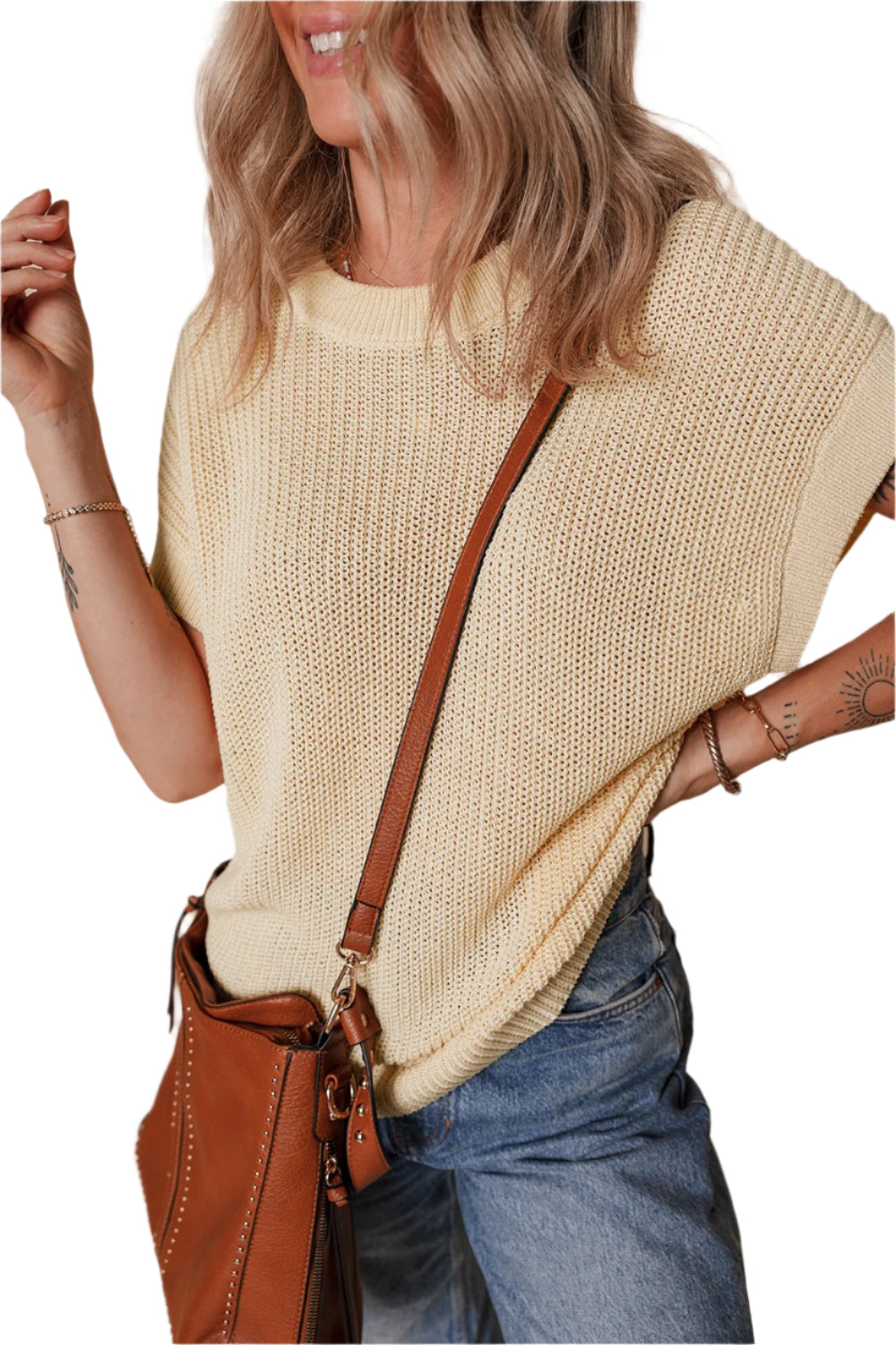 Round Neck Short Sleeve Knit Top - High-Quality Fashion | Chic Yana