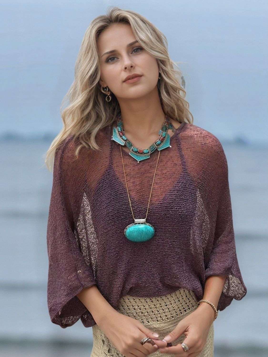 Round Neck Long Sleeve Cover Up - Stylish and Trendy Women's Fashion from Chic Yana's Fashion