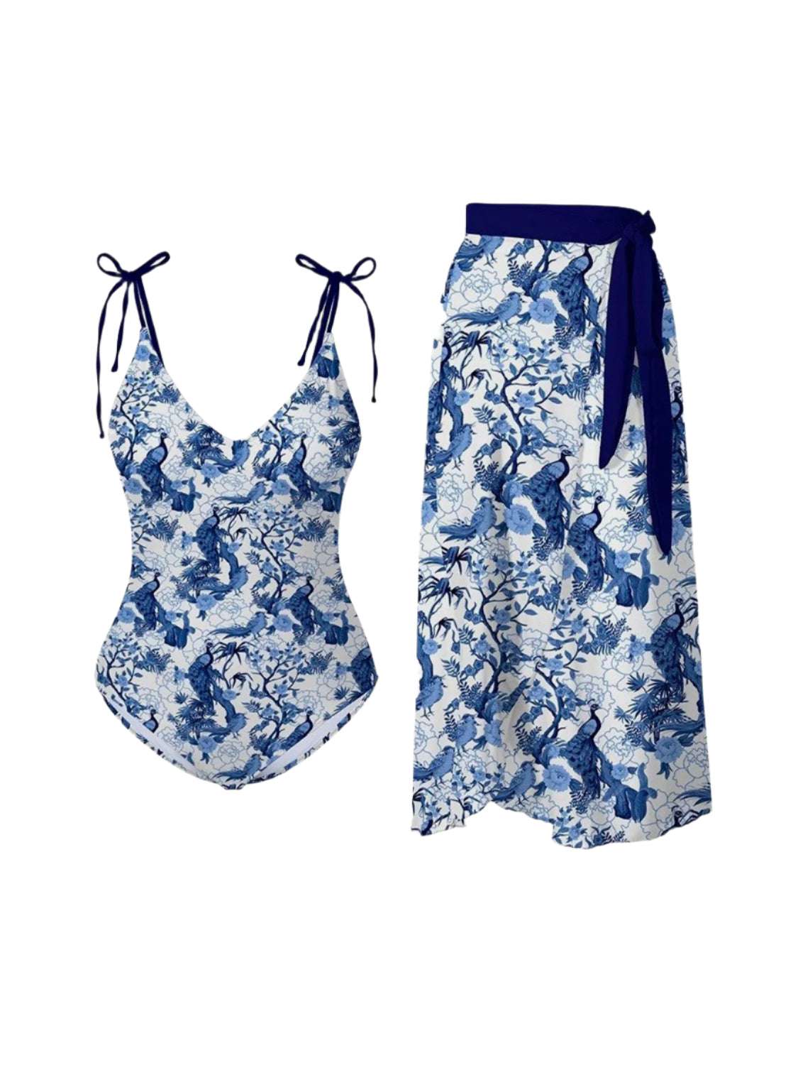 FAM-FAM Printed Tie Shoulder Swimwear and Skirt Swim Set – Chic Yana’s Fashion