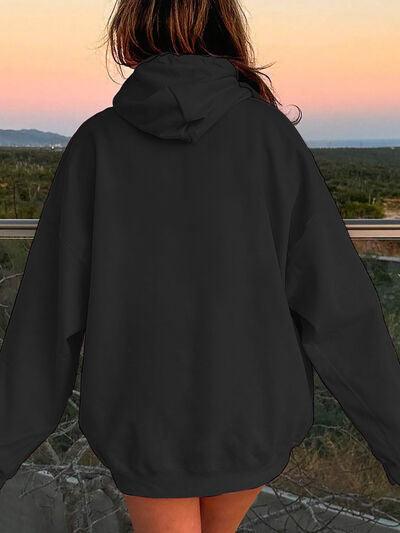 Drawstring Dropped Shoulder Hoodie - Chic Yana's Fashion