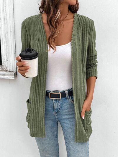 Pocketed Open Front Long Sleeve Cardigan - Chic Yana's Fashion