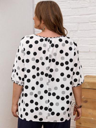 Plus Size Polka Dot Round Neck Half Sleeve Blouse - Chic Yana's Fashion