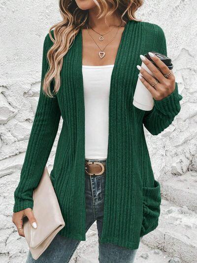 Pocketed Open Front Long Sleeve Cardigan - Chic Yana's Fashion