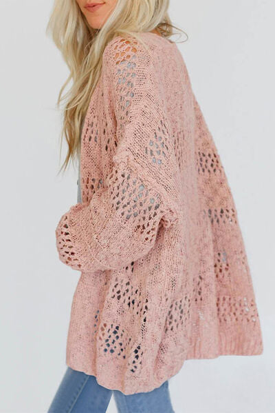 Openwork Open Front Long Sleeve Cardigan - Chic Yana's Fashion