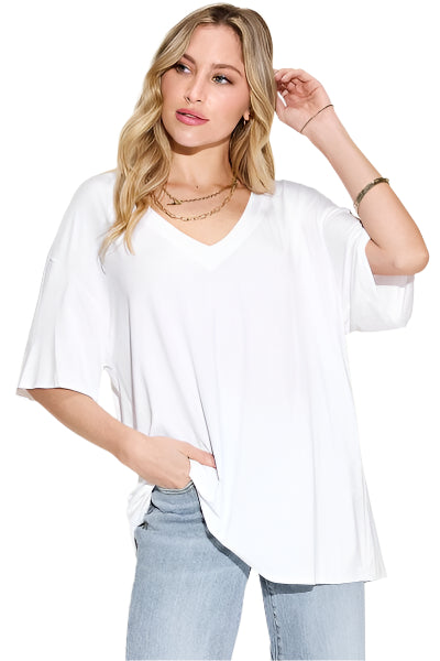 Basic Bae Full Size Bamboo V Neck Drop Shoulder T Shirt - Chic Yana's Fashion