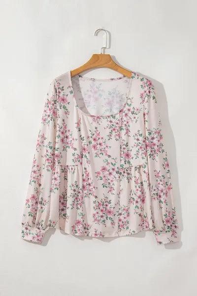 Printed Square Neck Long Sleeve Blouse 1 - Chic Yana's Fashion