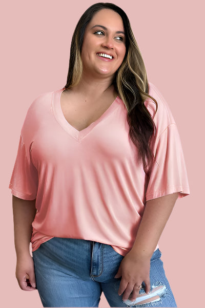 Basic Bae Full Size Bamboo V Neck Drop Shoulder T Shirt - Chic Yana's Fashion