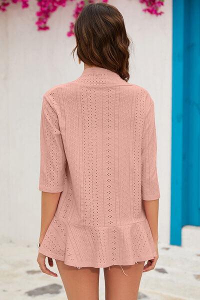 Eyelet Open Front Cardigan - Chic Yana's Fashion