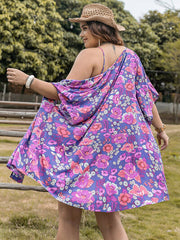 Plus Size Printed Cami Open Front Cover Up And Shorts Set - Chic Yana's Fashion