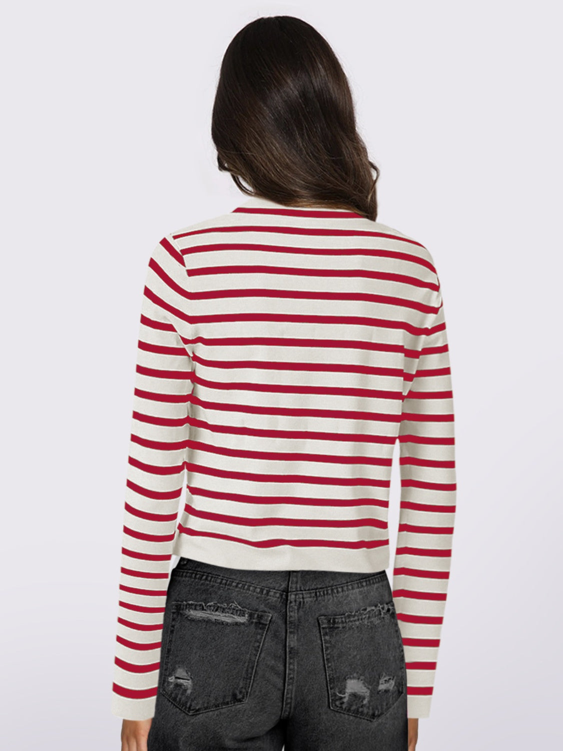Striped Round Neck Button Up Long Sleeve Cardigan - Chic Yana’s Fashion