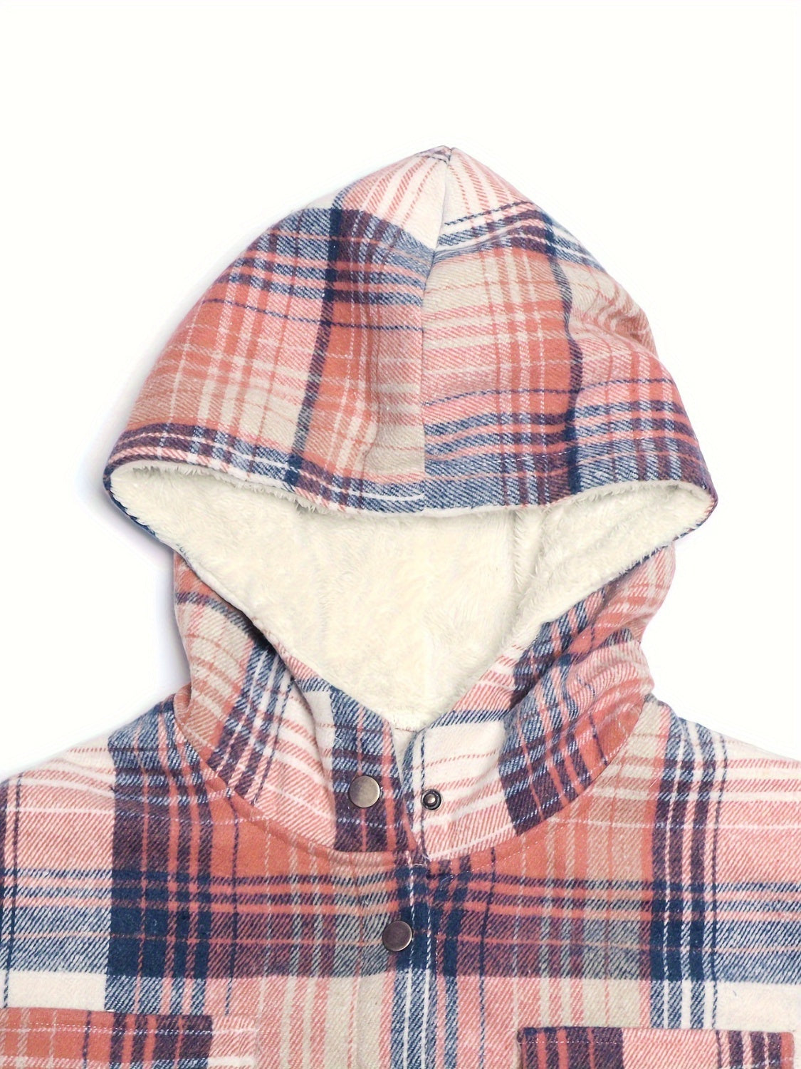 Plaid Snap Down Long Sleeve Hooded Outerwear - Chic Yana’s Fashion