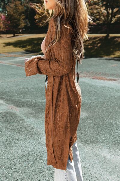 Openwork Open Front Long Sleeve Cardigan 1 - Chic Yana's Fashion