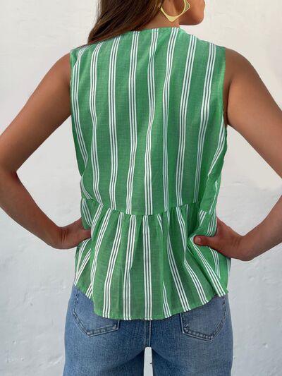 Tied Striped Round Neck Tank - Chic Yana's Fashion