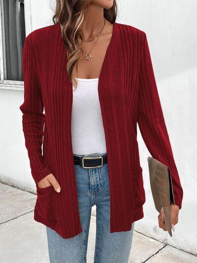 Pocketed Open Front Long Sleeve Cardigan - Chic Yana's Fashion