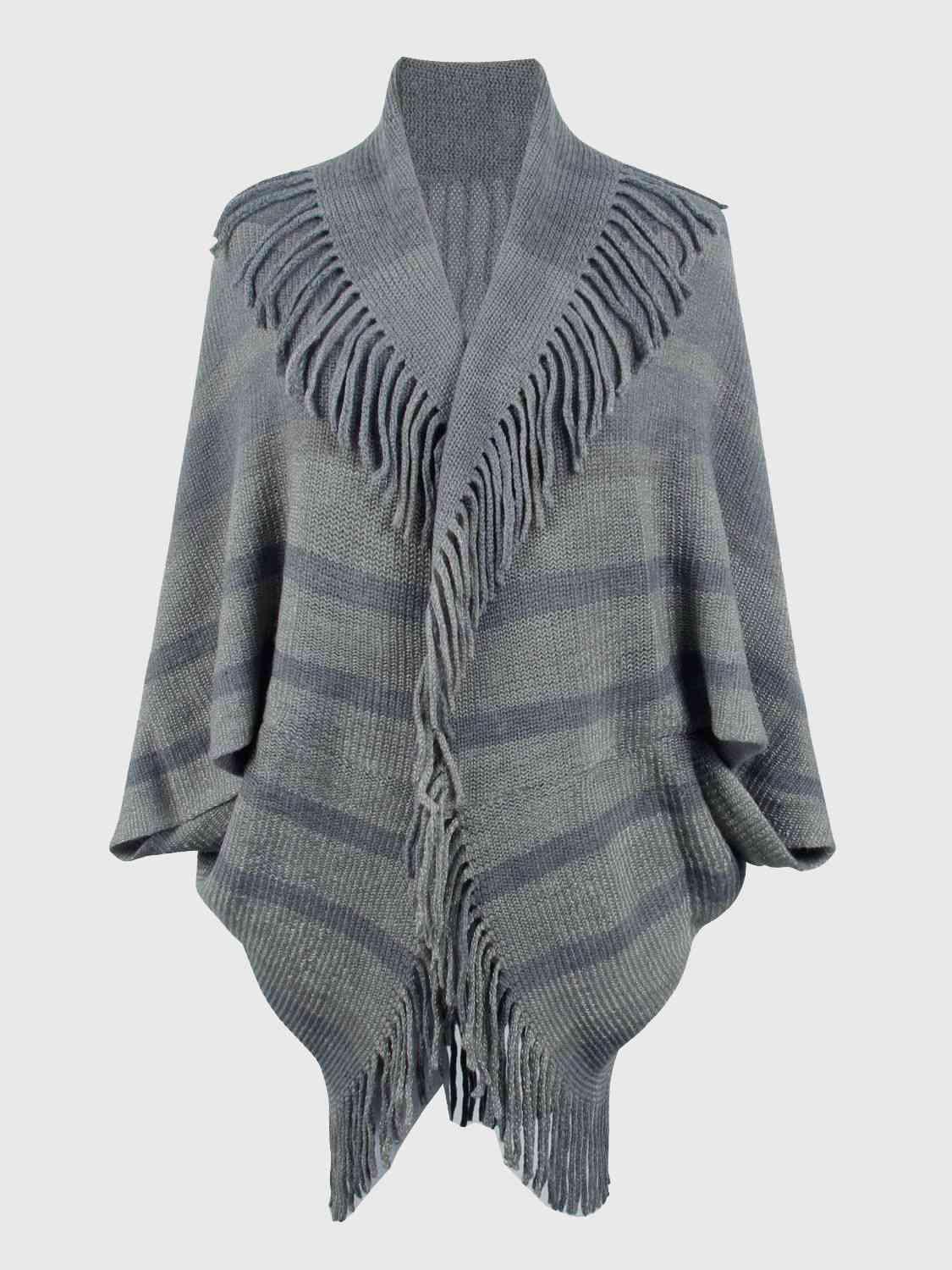 Fringe Detail Open Front Poncho - Chic Yana's Fashion