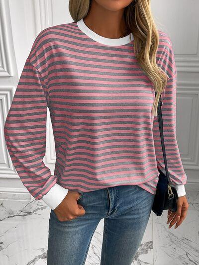 Ivy Lane Striped Round Neck Long Sleeve Sweatshirt - Chic Yana's Fashion