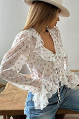 Ruffled Floral Tied Long Sleeve Blouse - Chic Yana's Fashion