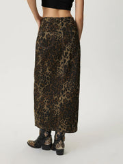 See the fine details of Leopard Button Up Denim Skirt – A stunning Bottoms choice.