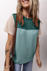 Color Block Round Neck Short Sleeve T Shirt 3 - Chic Yana's Fashion