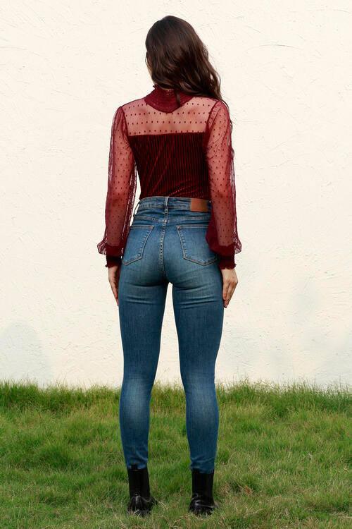 Mesh Long Sleeve Velvet Bodysuit - Chic Yana's Fashion