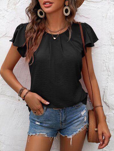 Mandy Round Neck Cap Sleeve T Shirt - Chic Yana's Fashion