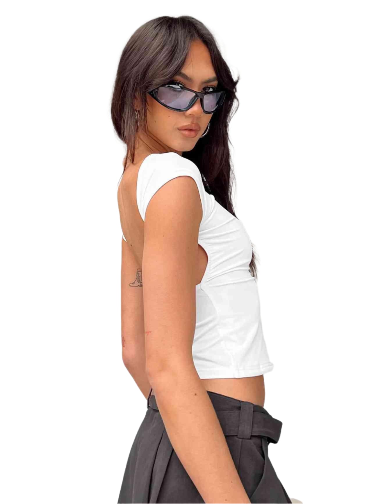 Backless Short Sleeve Cropped Blouse - Chic Yana's Fashion